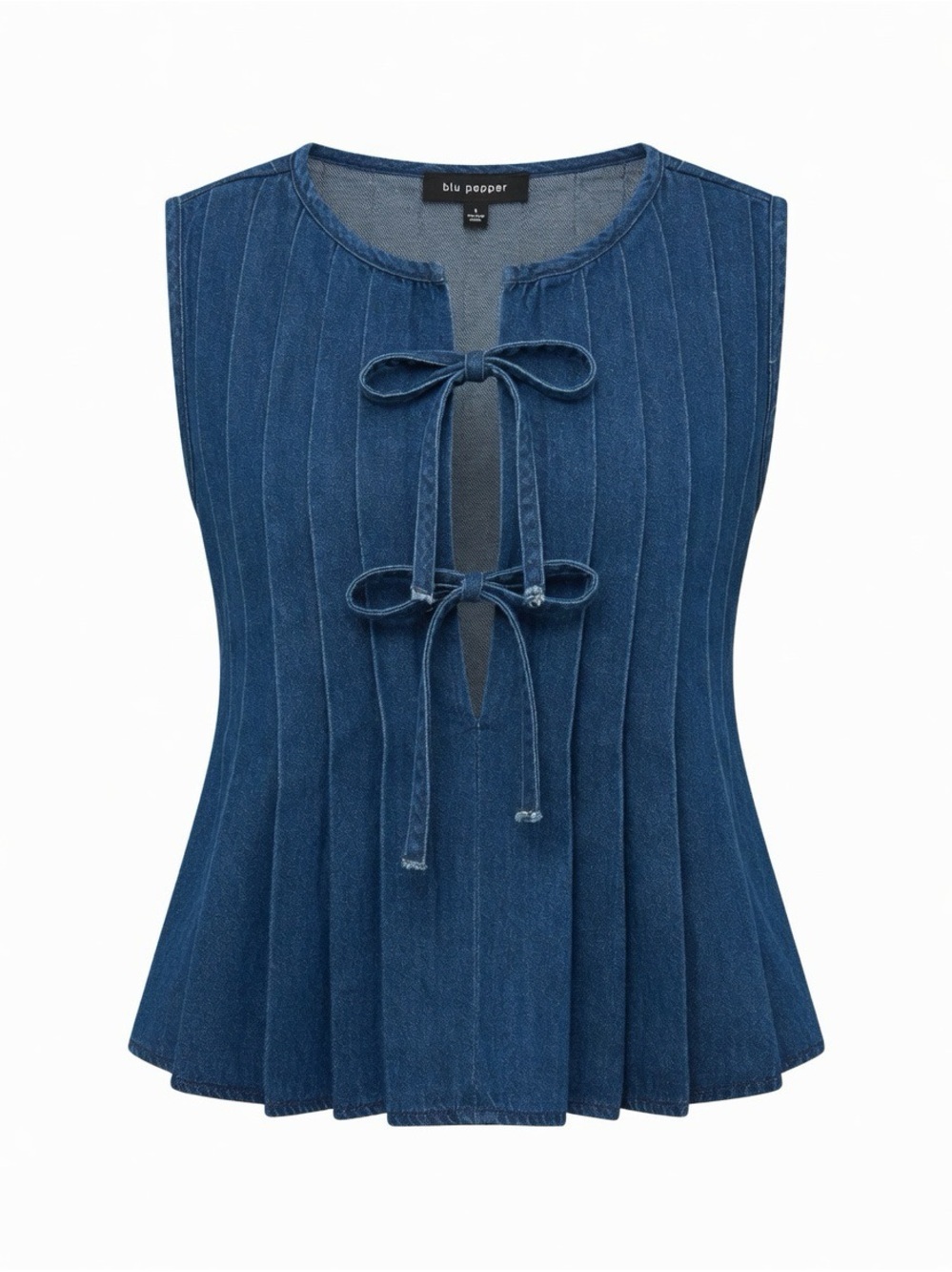 Blu Pepper Dark Blue Sleeveless Tie-Front Denim Top
